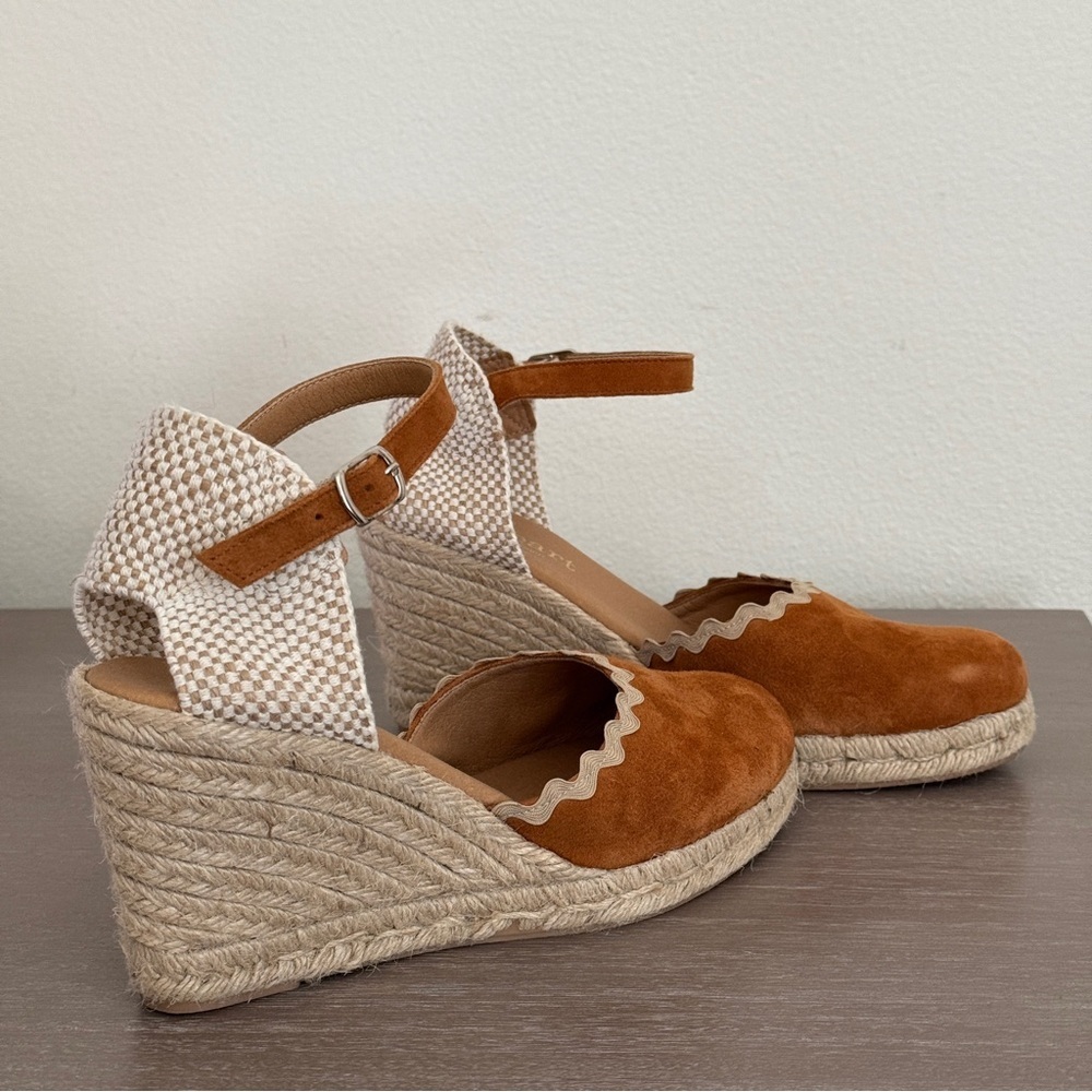 Paseart Women’s Beige Suede Espadrille Shoes Sz 8.5 (Euro 39) Wedge Ankle Strap - Picture 4 of 11